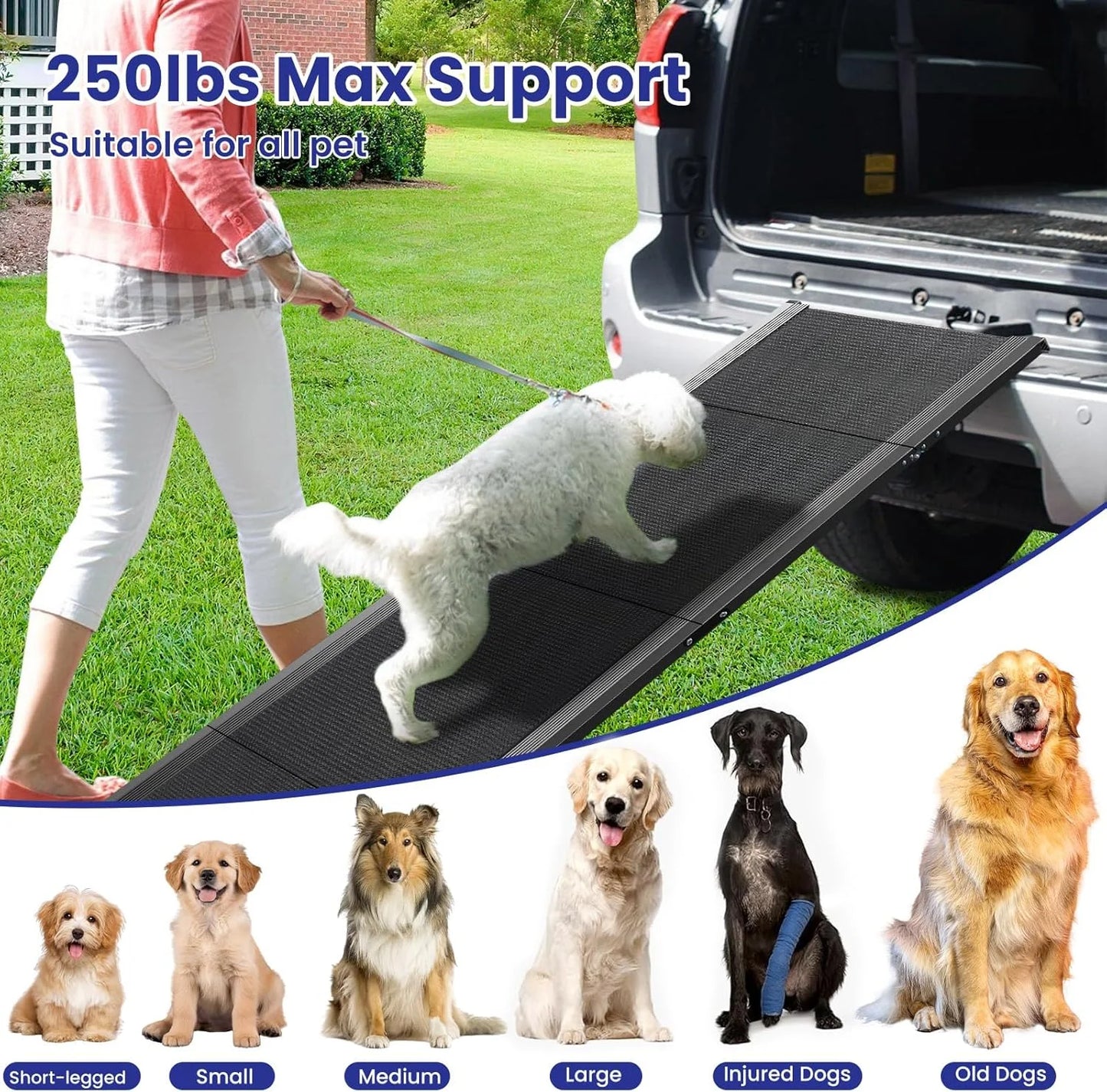 Pet Ramp for Large Dogs with Non-Slip Rug Surface Dog Ramp for Car, Extra Long Folding Dog Ramps,