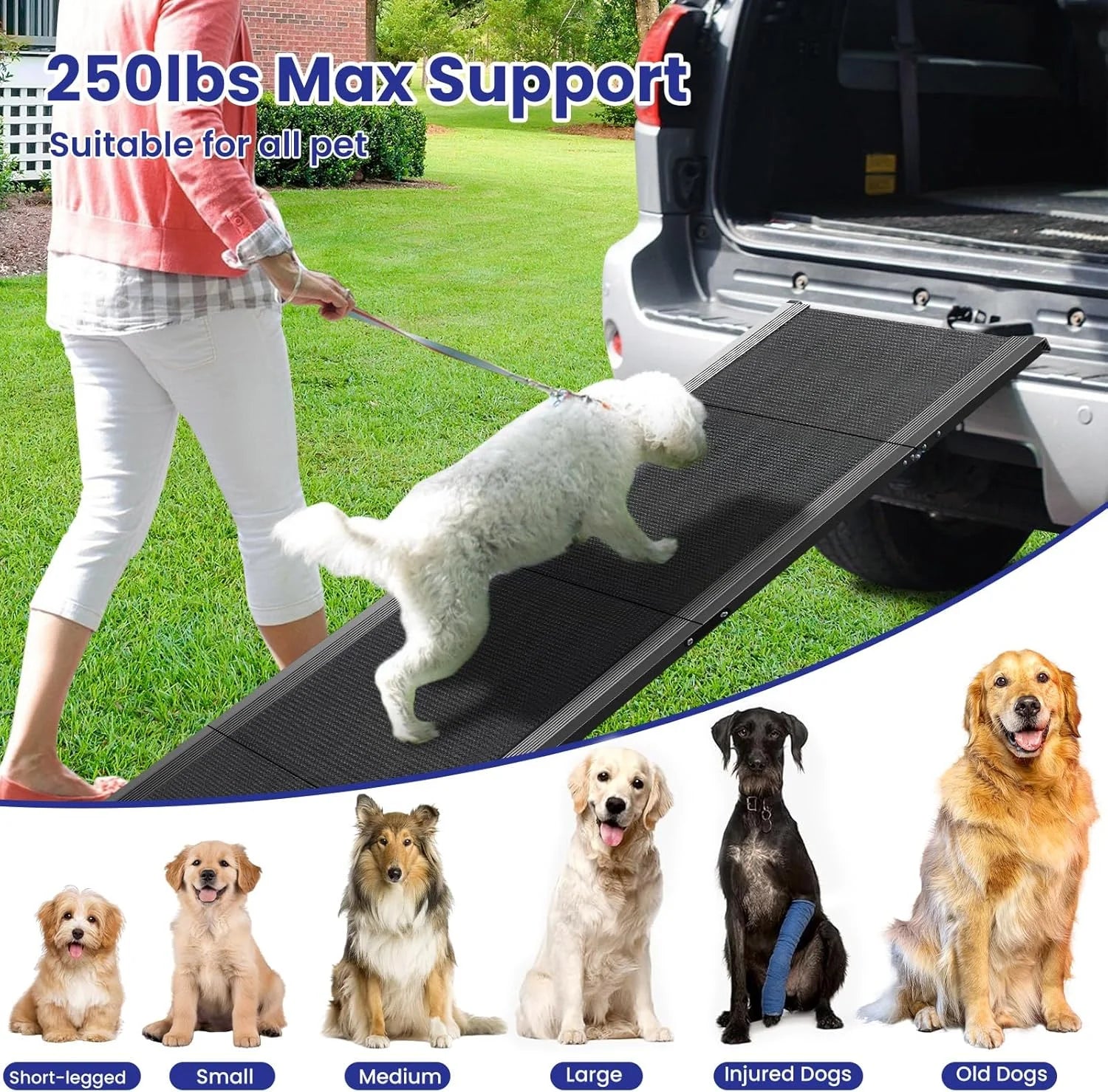 Pet Ramp for Large Dogs with Non-Slip Rug Surface Dog Ramp for Car, Extra Long Folding Dog Ramps,